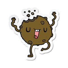 sticker of a cartoon dancing cookie