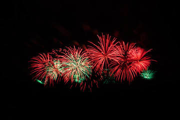 Colorful fireworks on the black sky background