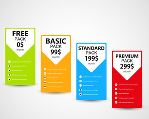 Offer of four Product and Services Prices Category Packs. Vector graphic