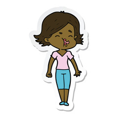 sticker of a cartoon girl pulling face