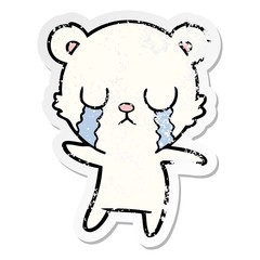 distressed sticker of a crying polar bear cartoon