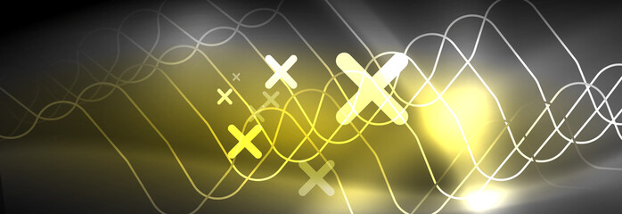 Glowing neon abstract lines, techno futuristic template