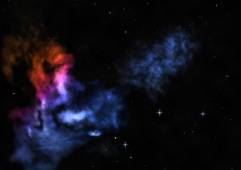 Star field in space and a nebulae. 3D rendering