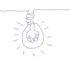 Light bulb idea , hand drawn , icon cartoon , white background