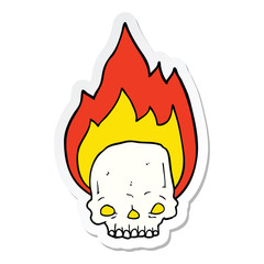 sticker of a spooky cartoon flaming skull