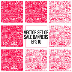 Vector set of sale banner pattern with different percent on white and red background