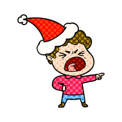 comic book style illustration of a furious man wearing santa hat
