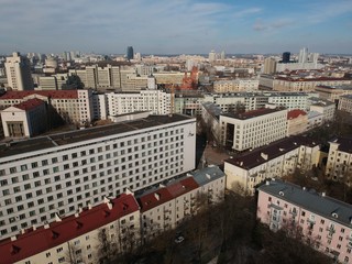 Obraz premium Aerial view of center of Minsk, Belarus in early spring