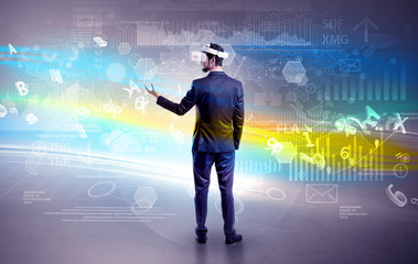 Businessman checking 3d reports and datas with vj glasses
