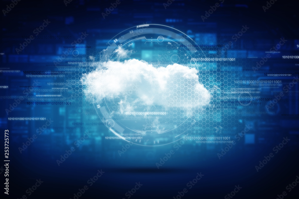 Poster cloud network in abstract technology background. cloud networking concept