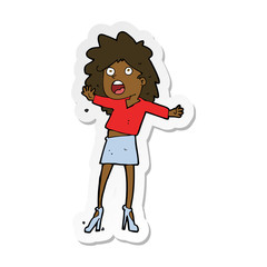 sticker of a cartoon woman having trouble walking in heels