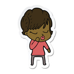 sticker of a cartoon woman with eyes shut