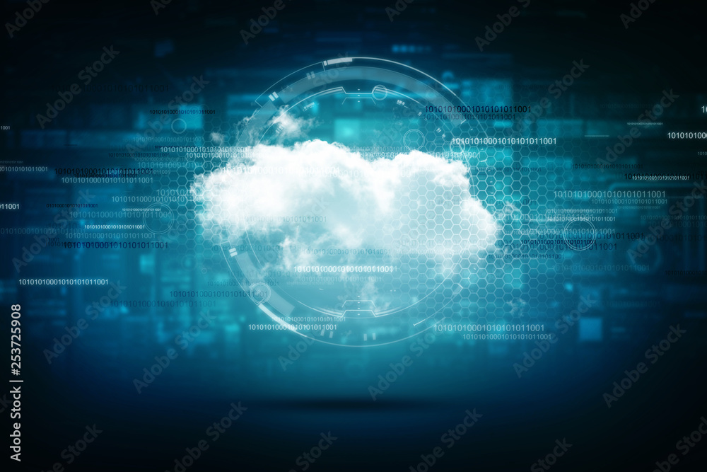 Poster cloud network in abstract technology background. cloud networking concept