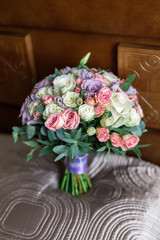 Very beautiful fresh wedding bouquet of flowers.