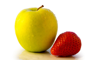 Apple and strawberry isolated on white