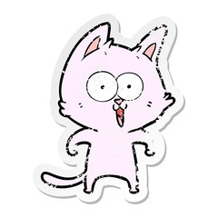 distressed sticker of a funny cartoon cat
