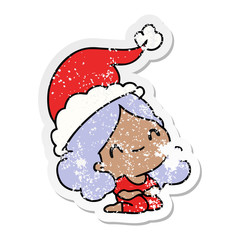 christmas distressed sticker cartoon of kawaii girl