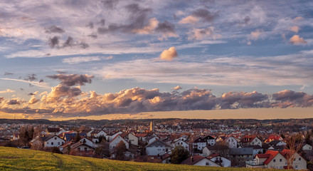 Bavarian Pfaffenhofen City view huge windy clouds