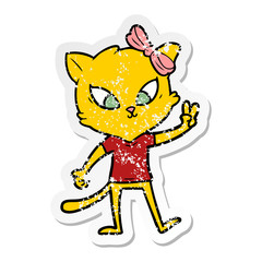 distressed sticker of a cartoon cat