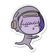 sticker of a cartoon curious astronaut