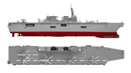 aircraft carrier side and top view isolated on white © petrovk