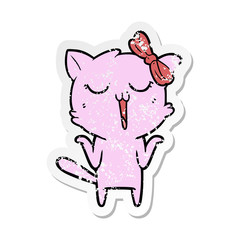 distressed sticker of a cartoon cat