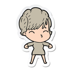 sticker of a cartoon woman thinking