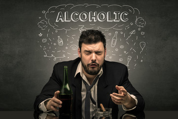 Loser drunk man with drinking, drug, hangover, alcoholic drugs concept
