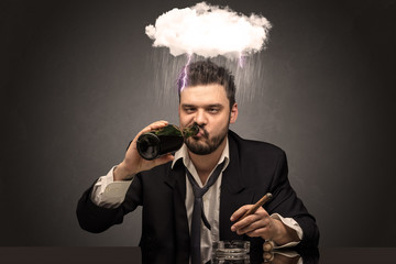 Young drunk disappointed man with hard time overcast concept

