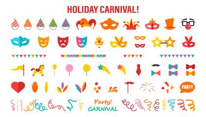A set of different elements for a carnival or circus. Vector illustration on white isolated background