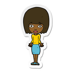 sticker of a cartoon woman shrugging shoulders