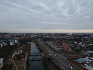 Obraz premium Aerial view of Minsk, Belarus near Oktyabrskaya street and Svisloch river