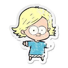 distressed sticker of a happy cartoon girl