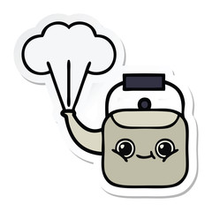 sticker of a cute cartoon steaming kettle
