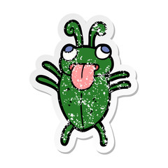 distressed sticker of a funny cartoon bug