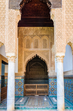 Decorated interior in the Saadian Tombs in Marrakech, Morocco