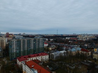 Aerial view of Minsk, Belarus near Oktyabrskaya street and Svisloch river