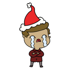 line drawing of a man crying wearing santa hat