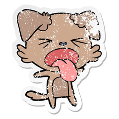 distressed sticker of a cartoon disgusted dog