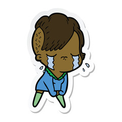 sticker of a cartoon crying girl