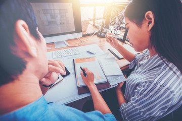 Businesswomen analyzing data together in teamwork for planning and startup new project.