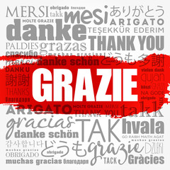Grazie (Thank You in Italian) word cloud background in different languages