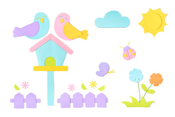 Spring element paper cut on white background - isolated