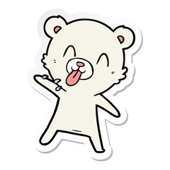 sticker of a rude cartoon polar bear sticking out tongue