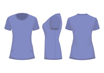 Lilac woman's t-shirt in back, front and side views