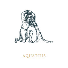 Aquarius zodiac symbol,hand drawn in engraving style.Vector graphic retro illustration of astrological sign Water-bearer