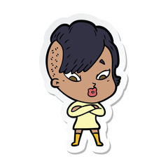 sticker of a cartoon surprised girl