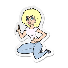 sticker of a cartoon sitting woman with idea