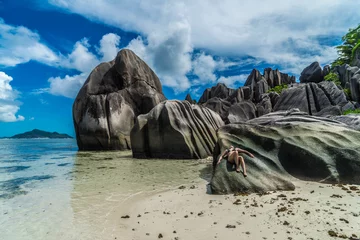Crédence de cuisine en verre imprimé Anse Source D'Agent, île de La Digue, Seychelles anse source d'argent seychelles la digue beach model coast