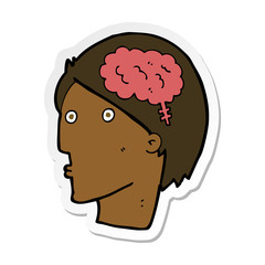 sticker of a cartoon man with brain symbol